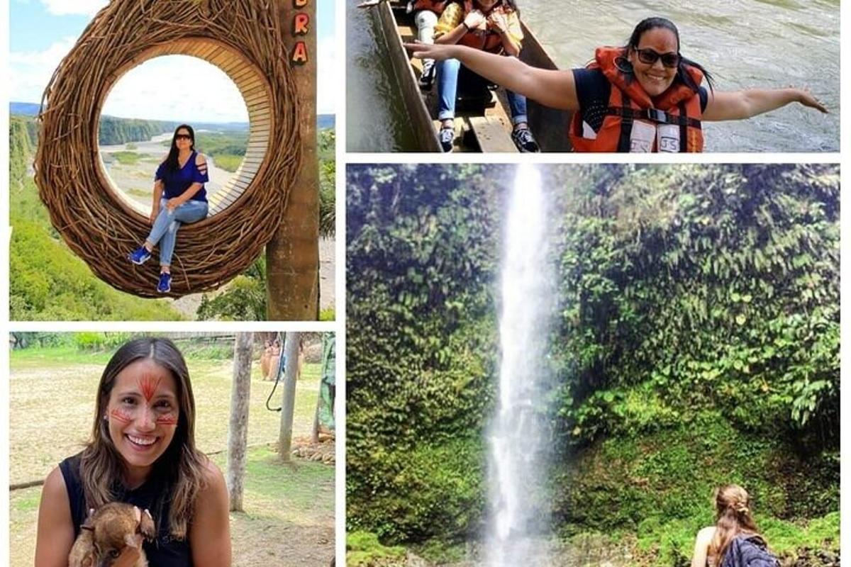a collage of photos of a woman sitting in a swing