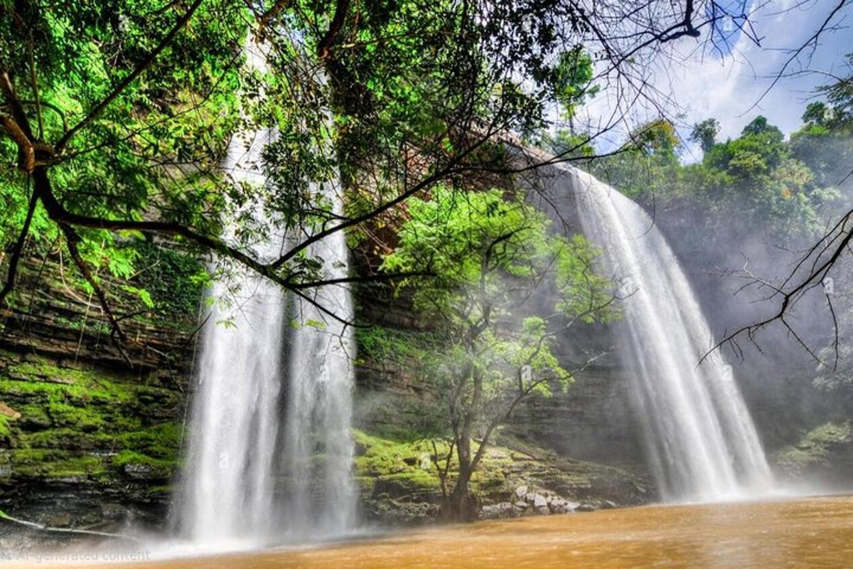 a large waterfall in the middle of a forest