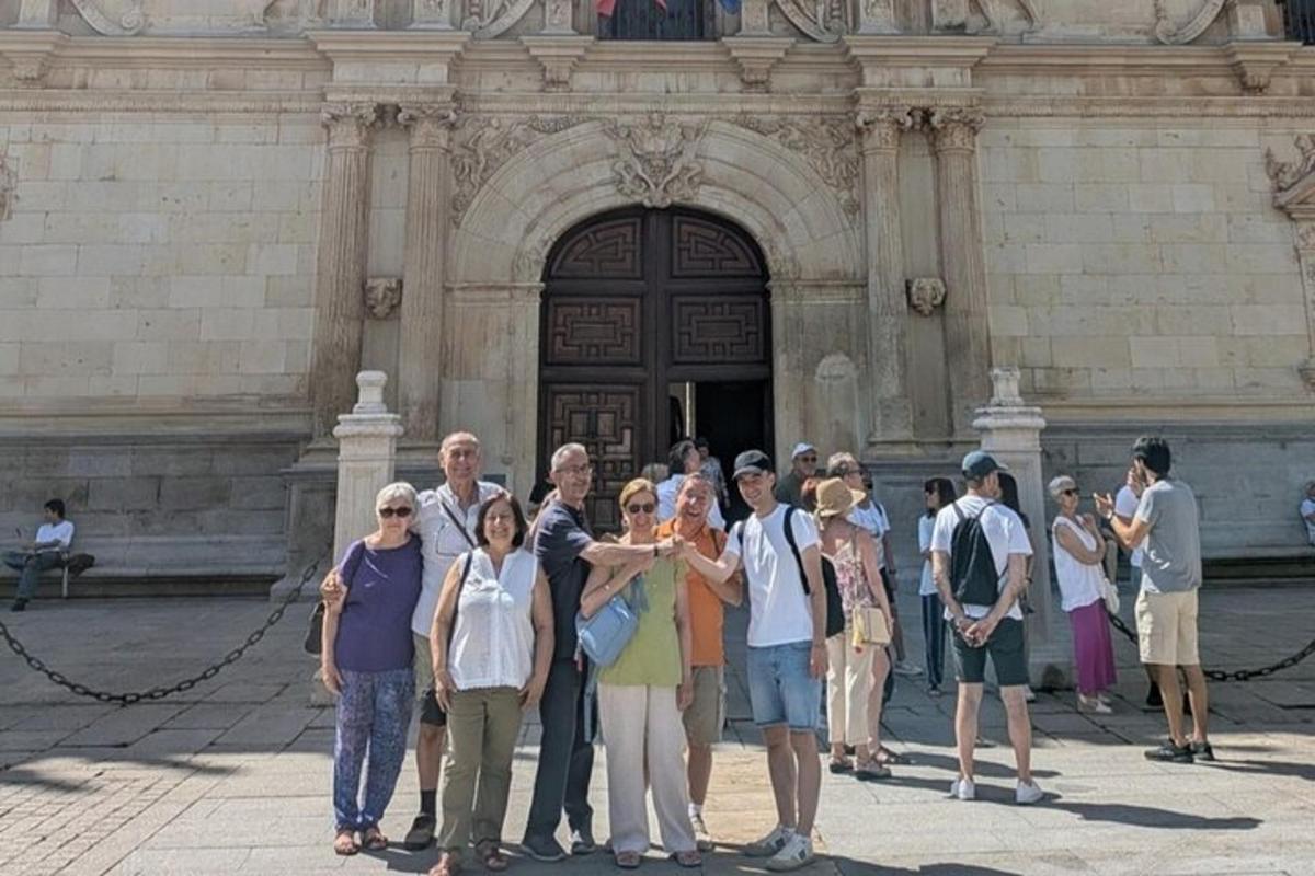 a group of people standing in front of a building