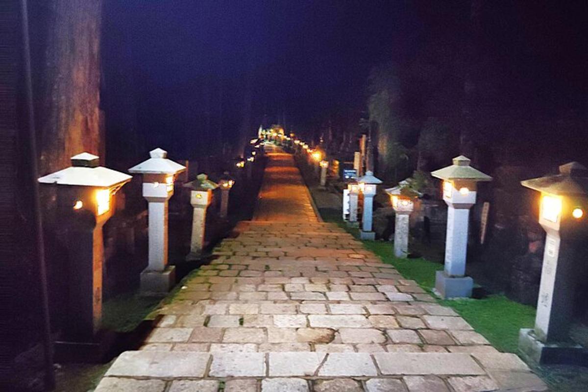 晚上有灯光的石头小路