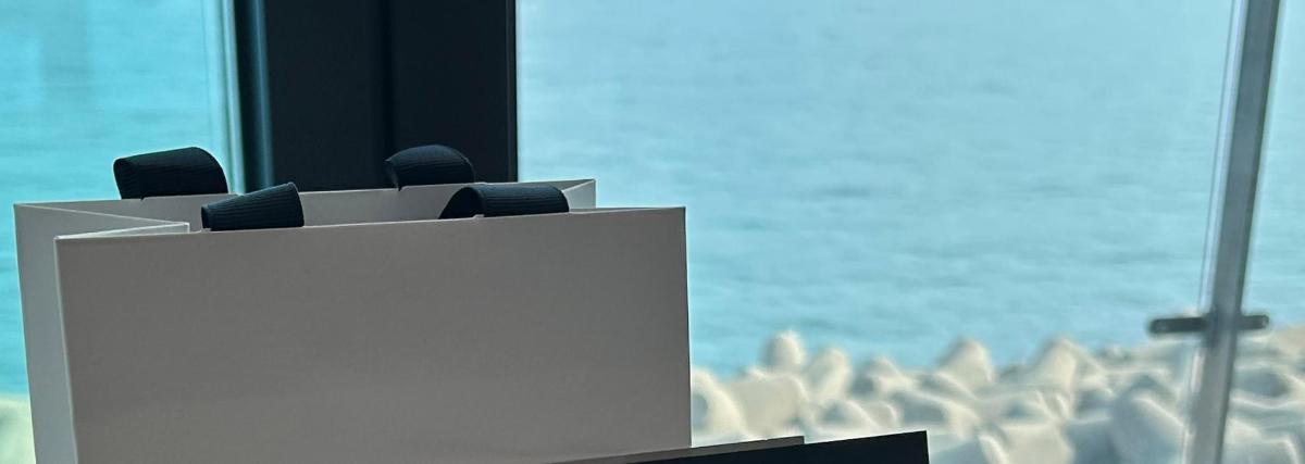 ein weißes Rednerpult mit Mikrofonen vor einem Fenster