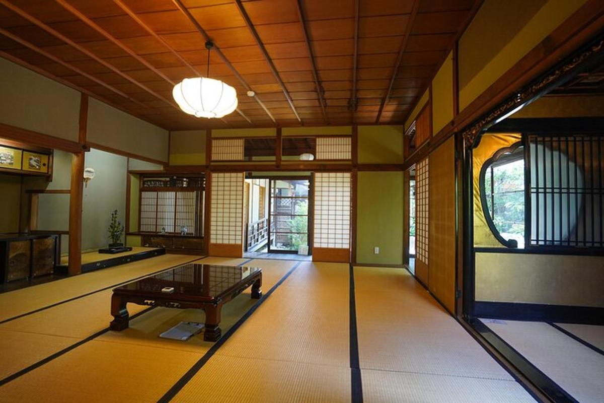 a room with a table in the middle of it