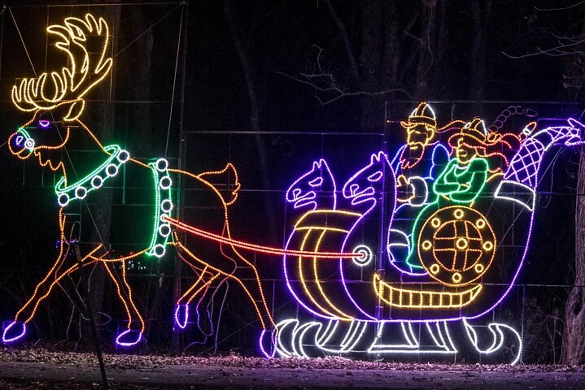 vánoční výzdoba se sobami a Santou Clausem