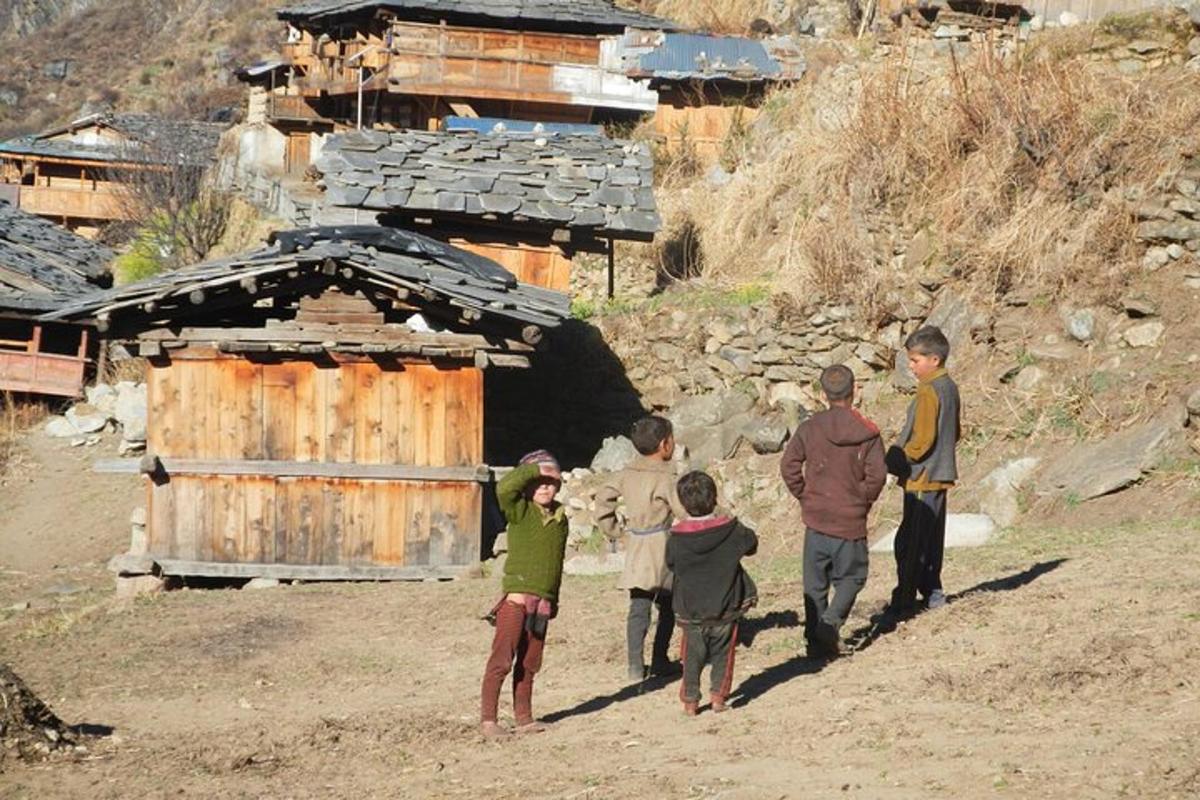 一群孩子走在一条土路上