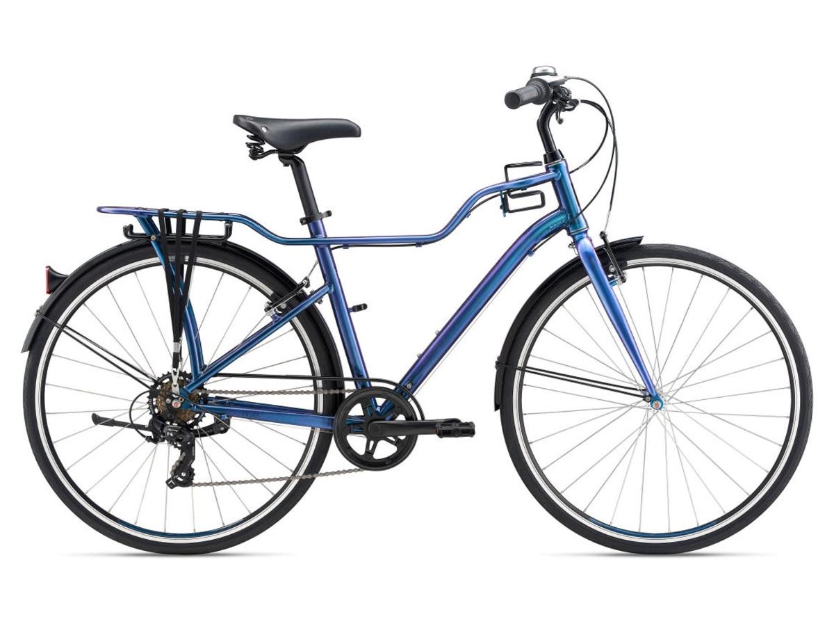a blue bike is parked on a white background