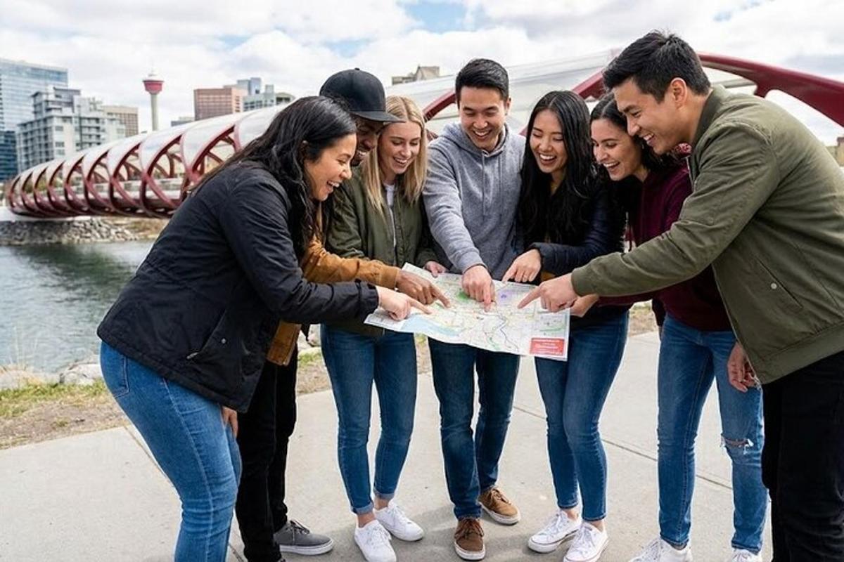 a group of people holding up a map