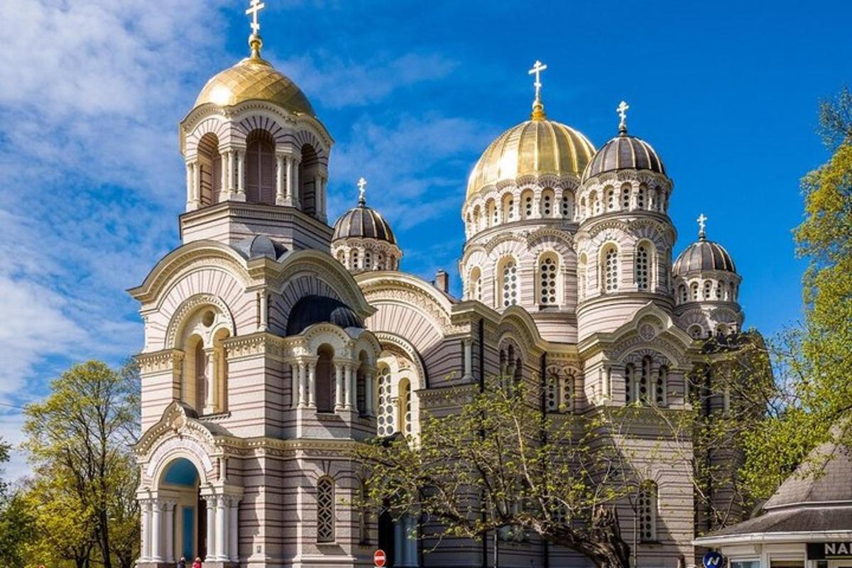 a cathedral with domes on top of a building