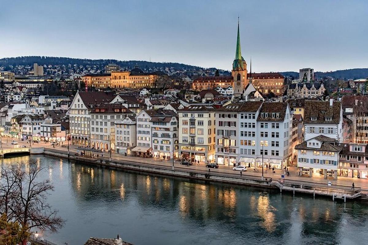 a view of a city with a river and buildings
