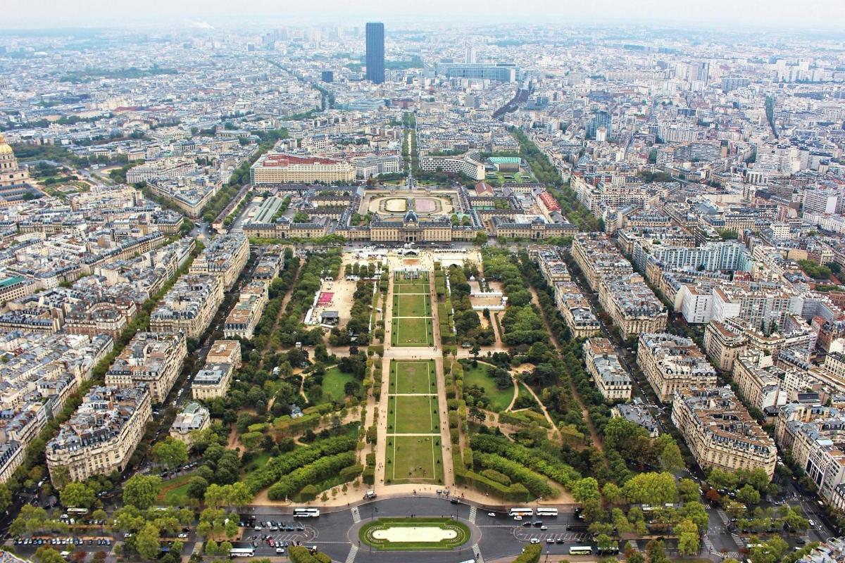 an aerial view of a park in a city