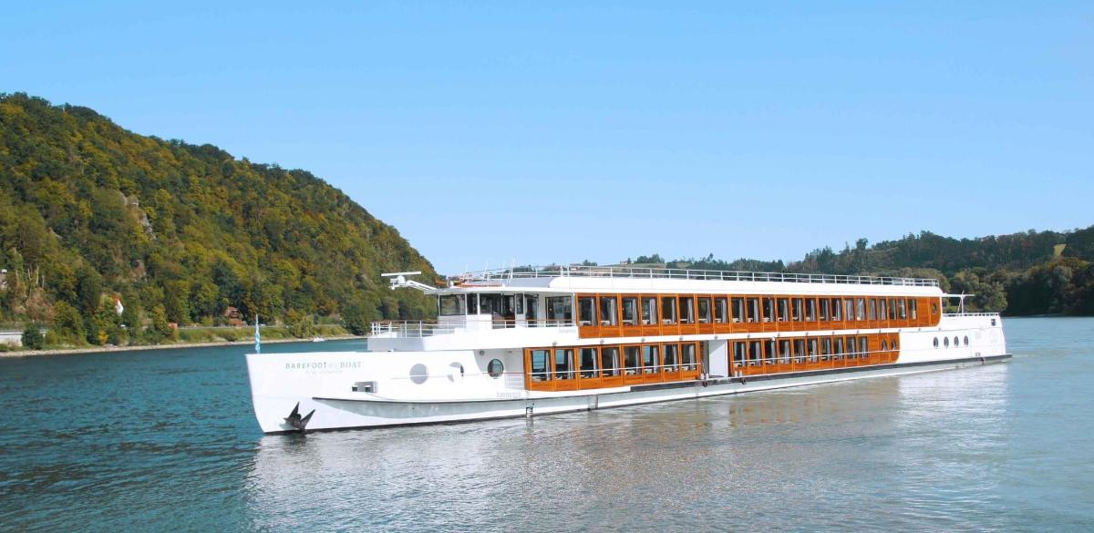 a large boat on the water on a river