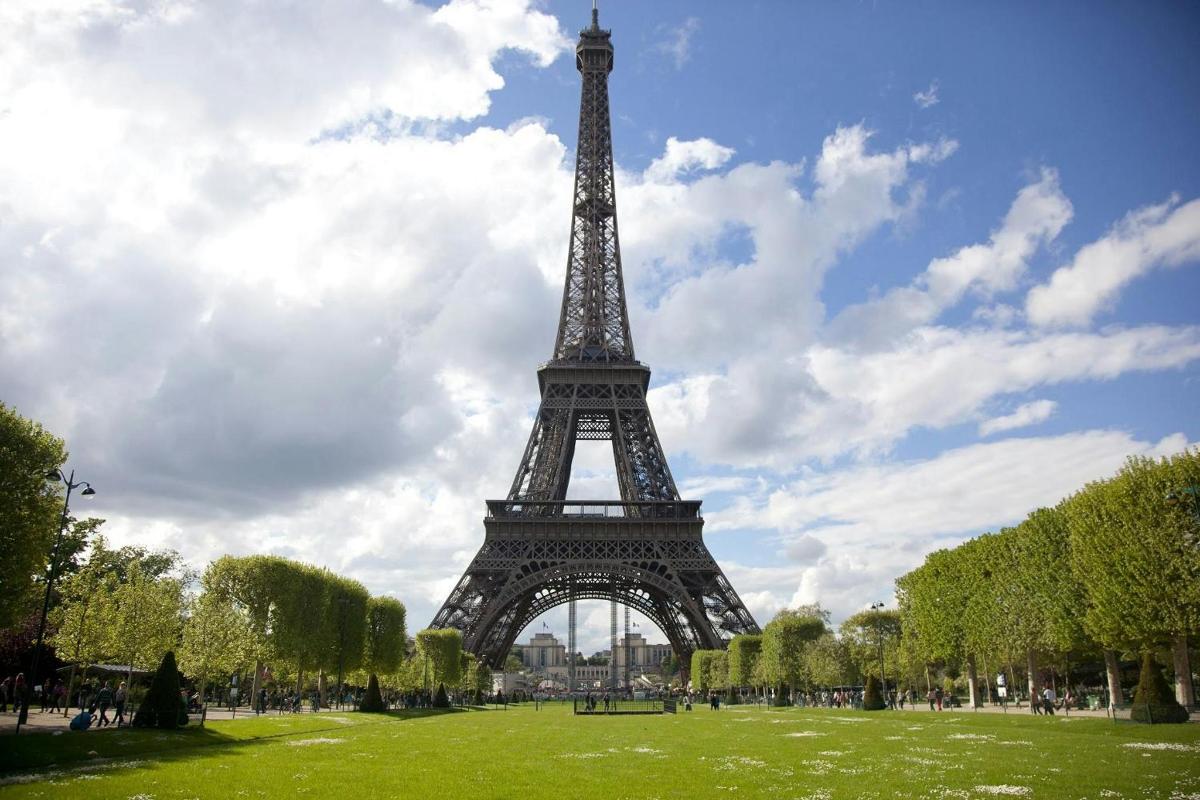 a view of the eiffel tower in paris