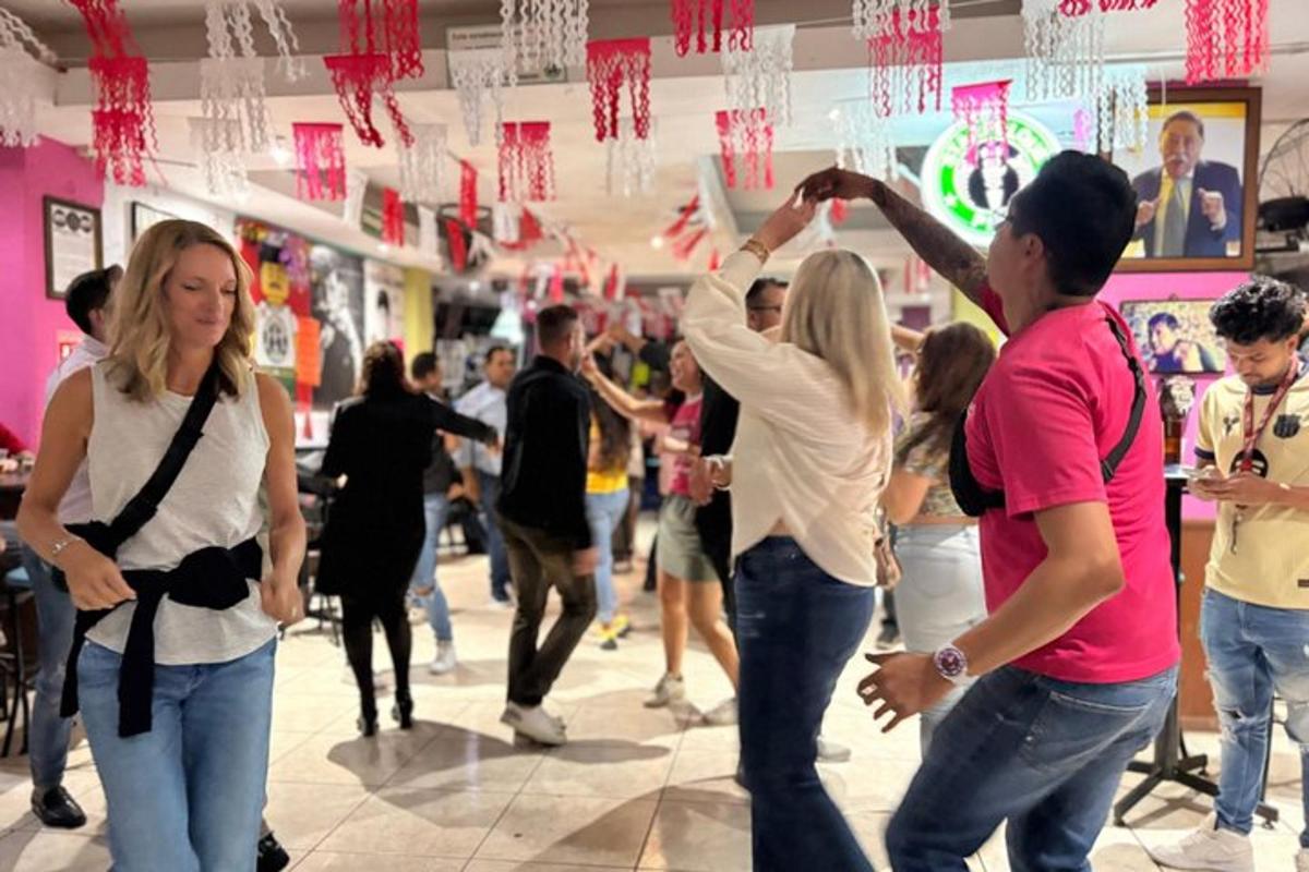 a group of people dancing in a store