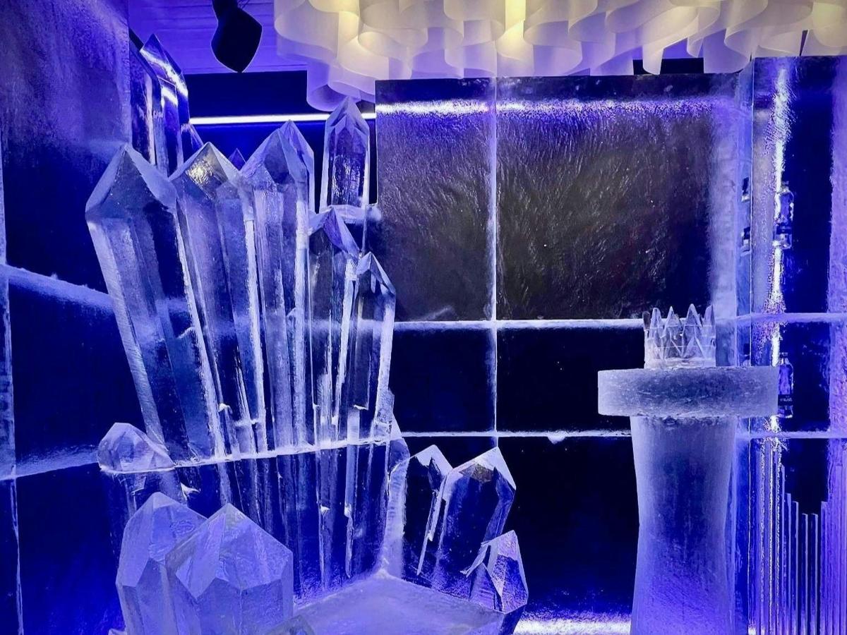 a display of ice sculptures in a room