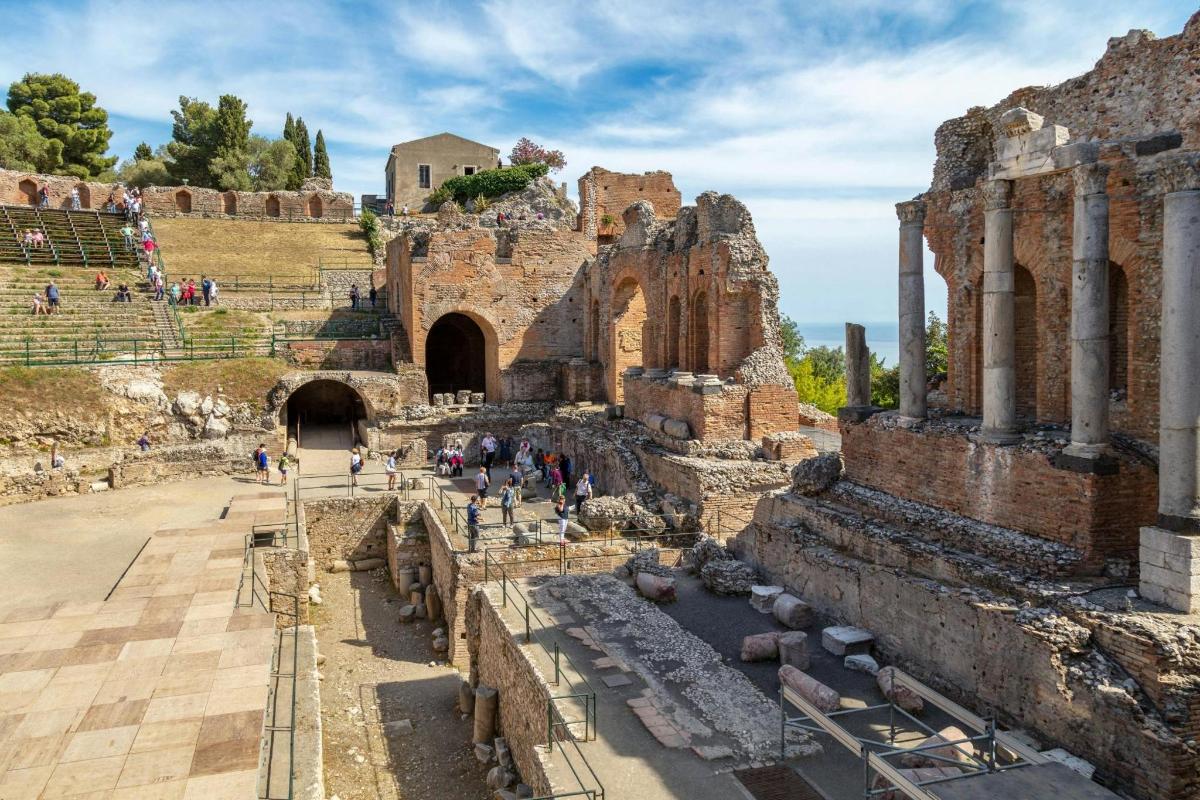 a view of the ruins of the amphitheater