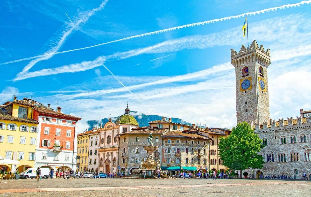 a group of buildings with a clock tower