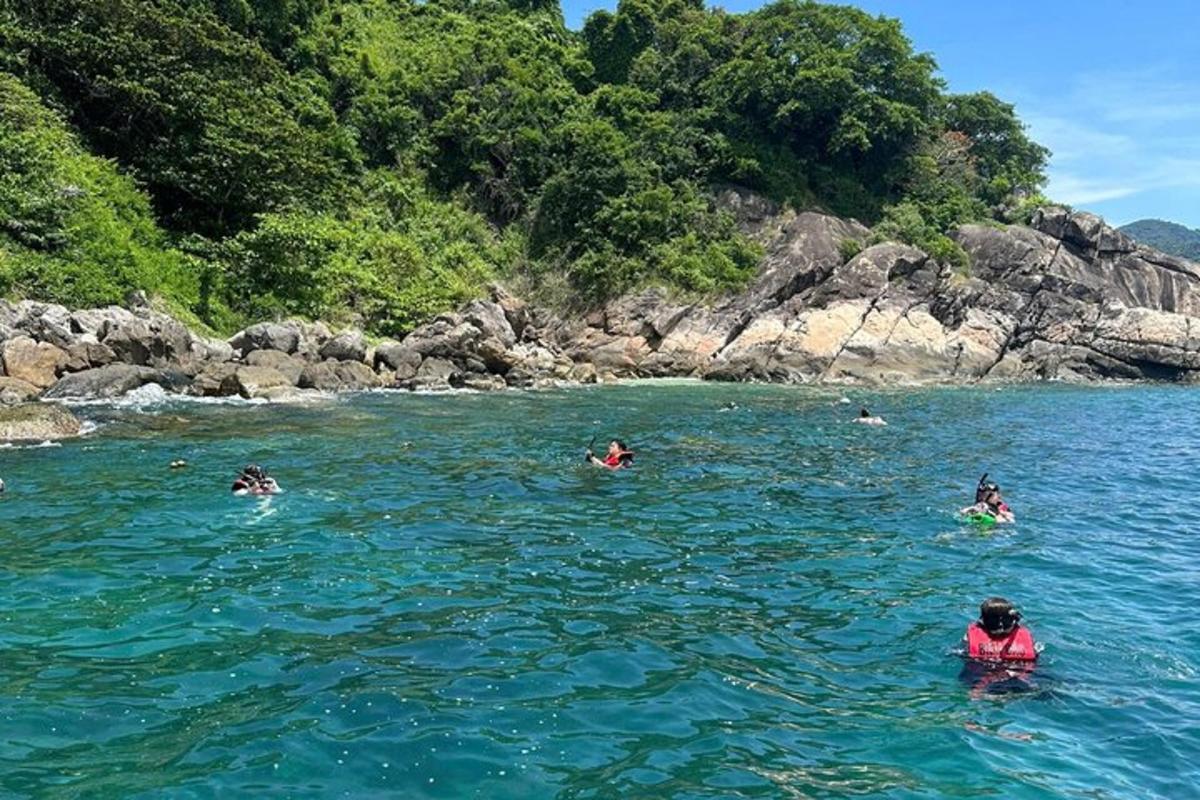 a group of people swimming in the water