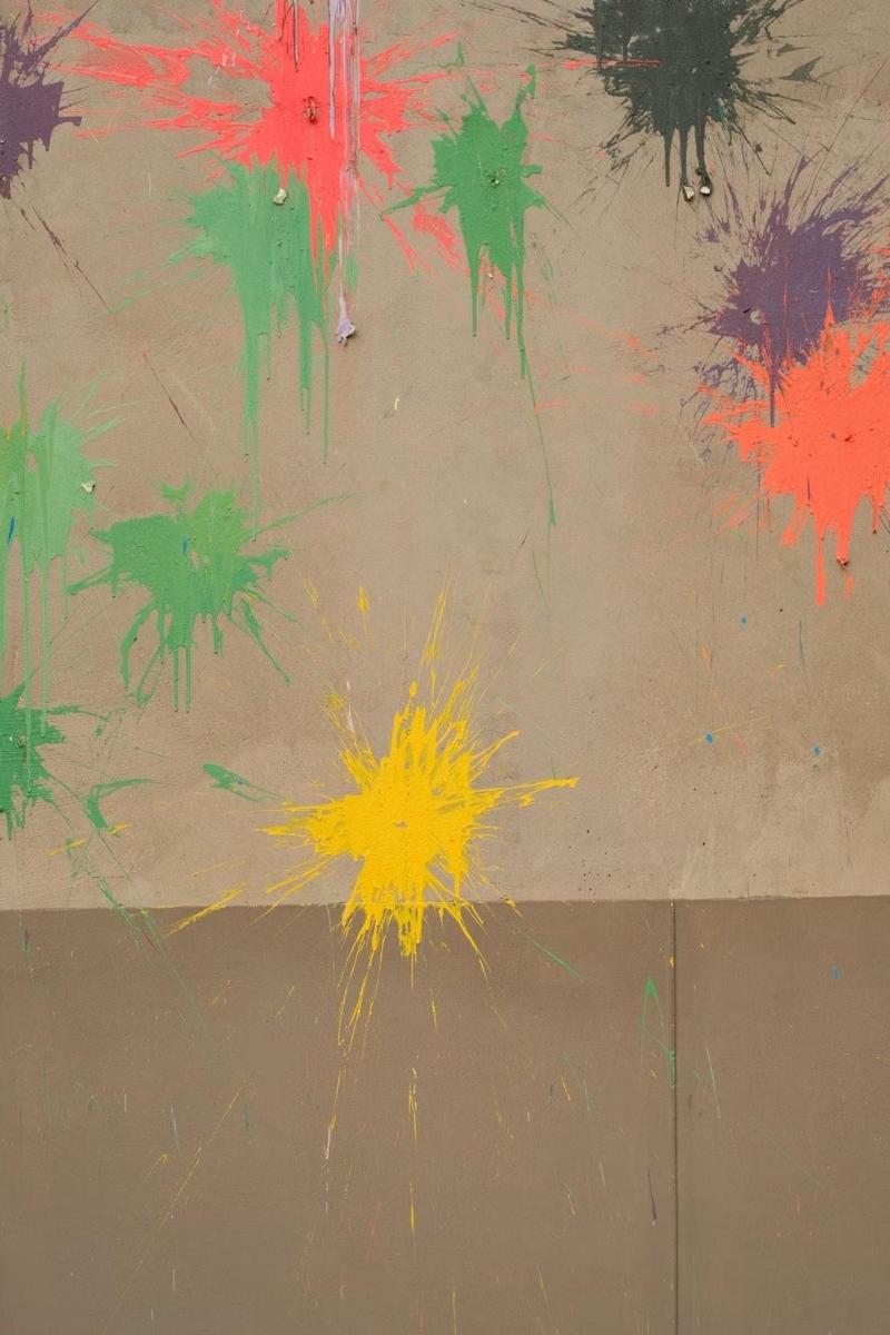 ein Gemälde an einer Wand mit bunter Farbe