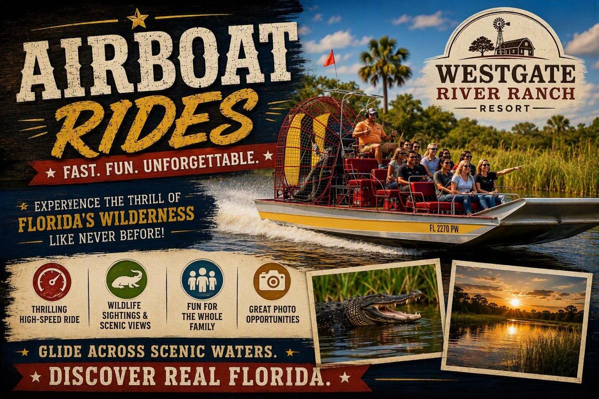 a flyer for an air boat ride on the water