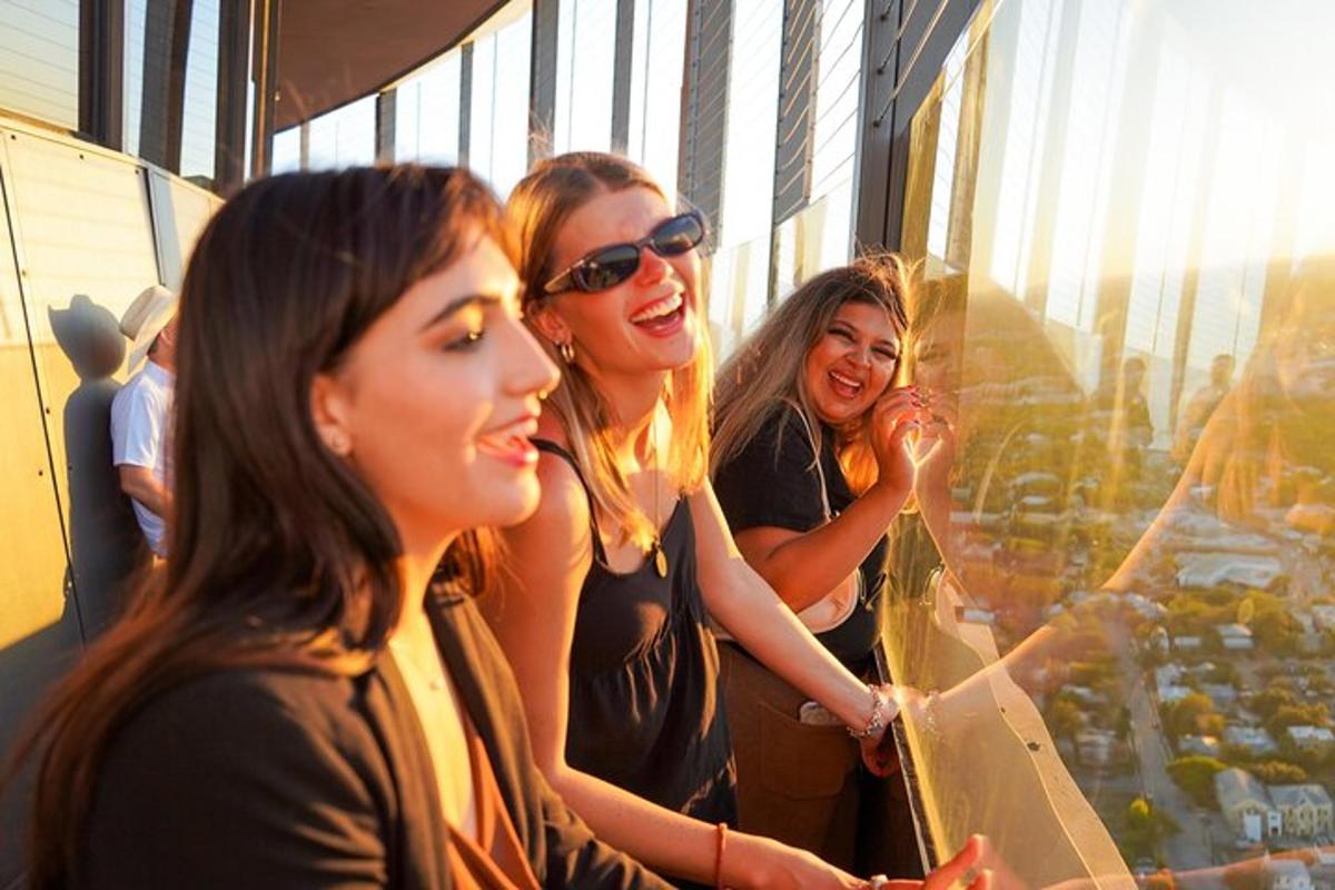a group of women looking out of a window