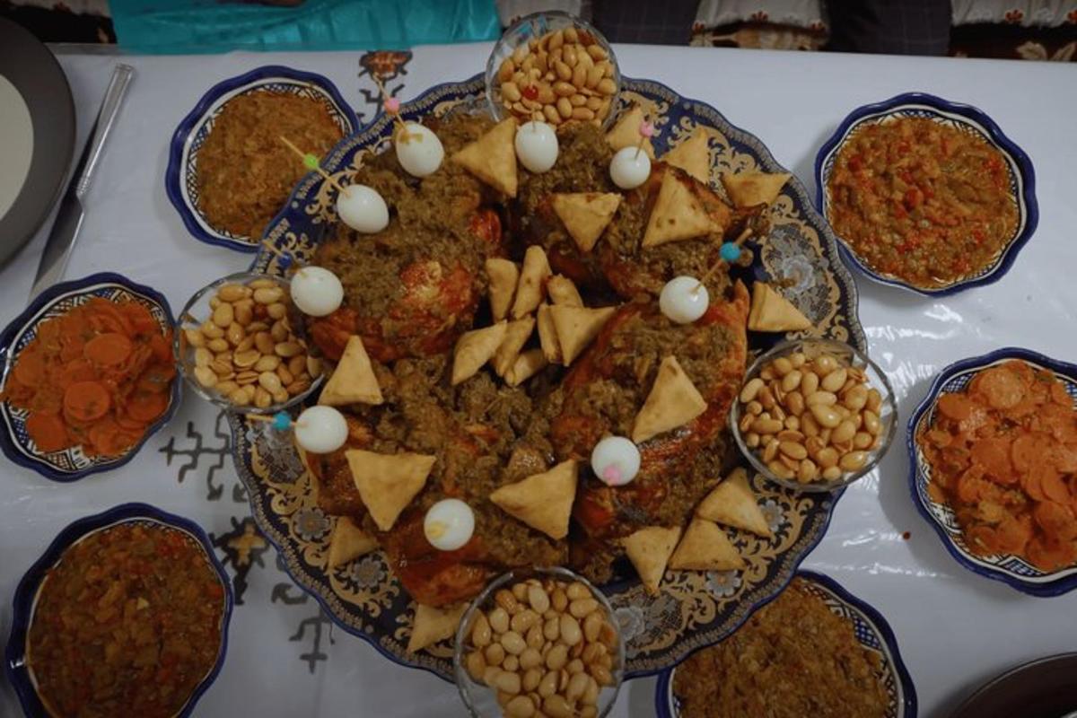 a plate of food with different types of food on a table