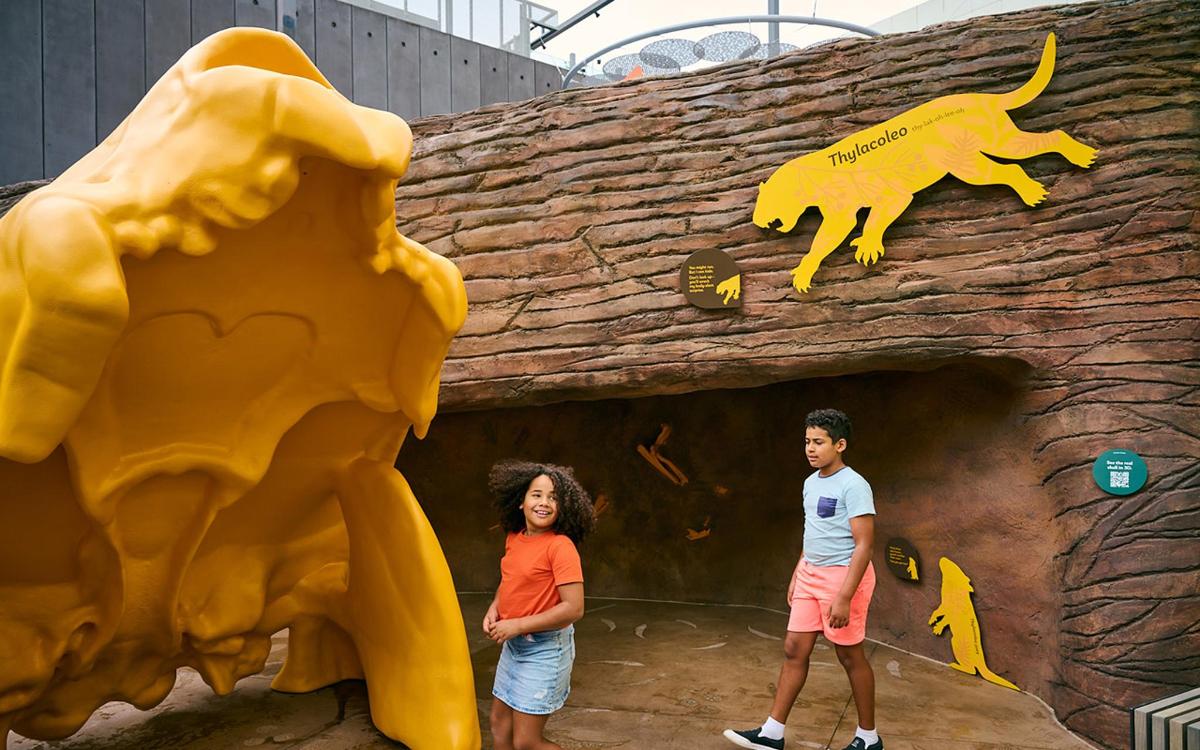 a woman and a boy standing in front of a play structure